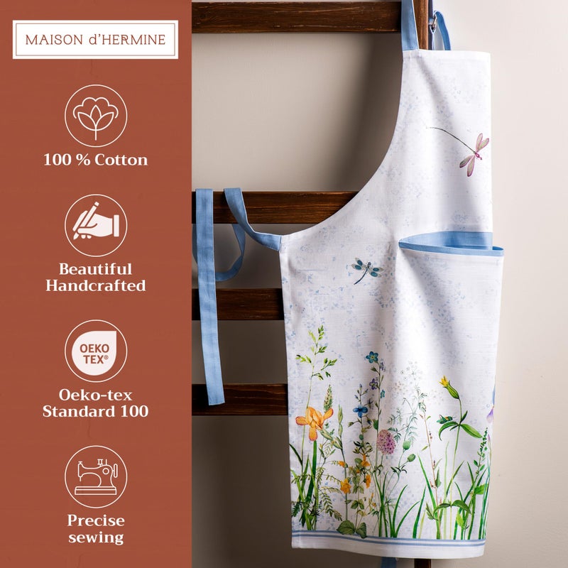 Maison d' Hermine Apron for women with Pocket 100% Cotton 27.50"x31.50" 1 Piece Adjustable Neck Strap & long ties Apron Men, Chef, Wedding, Cooking, Gardening, Server Spring/Summer (Fleurs De Mai) - Image 2